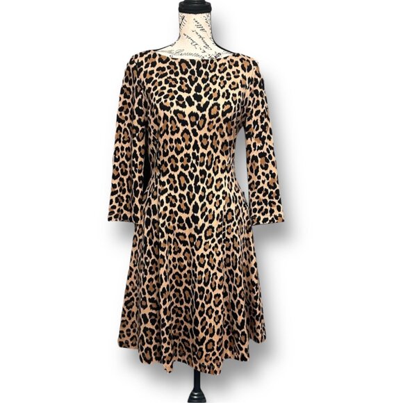 Kate Spade Leopard Animal Print Ponte Mini Dress Pockets Stretch Old Money Sz 6 - Picture 1 of 10